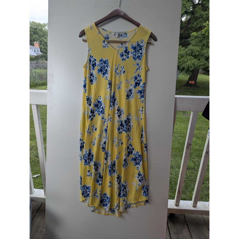 The Pioneer Woman Yellow Floral Sleeveless Dress Size M Rayon A-Line Summer Midi